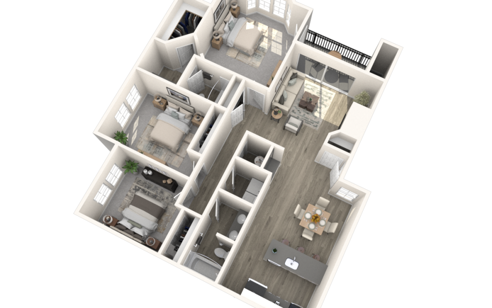 Belford - 3 bedroom floorplan layout with 2 bathrooms and 1249 square feet